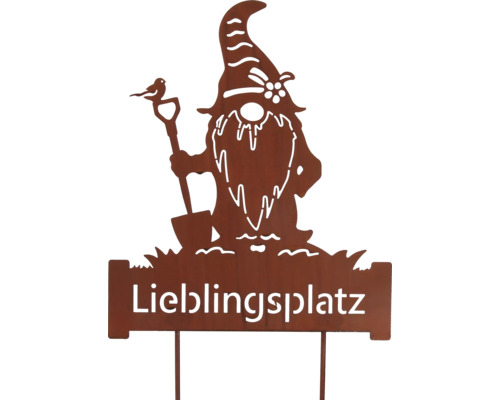 Gartendeko Metallschild mit Gartenzwerg und der Aufschrift Lieblingsplatz