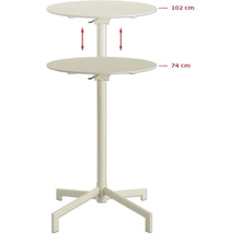 Höhenverstellbarer Stehtisch mit zwei Tischplatten, obere Platte 102 cm, untere Platte 74 cm