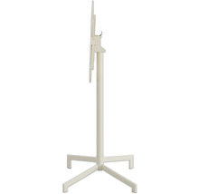 Klapptisch mit Fußkreuz für den Innenbereich, platzsparend zusammengeklappt.