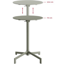 Höhenverstellbarer Stehtisch mit zwei runden Tischplatten und den Maßen 102 cm und 74 cm