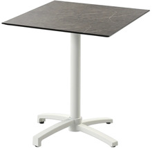 Quadratischer Stehtisch mit Tischplatte in Steinoptik und weißem Fuß