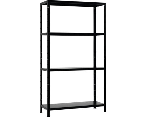 Steckregal Schulte schwarz strukturiert 180x100x40 cm 4 Böden Tragkraft 260 kg Schwarzes Metallregal mit vier Regalböden für Lagerung