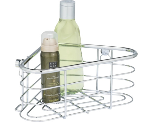 Eckregal mit Duschgel und Schaumbad zur Aufbewahrung im Badezimmer