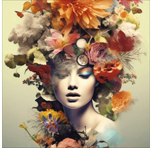 Frau mit Blumen-Kopfschmuck und dekorativem Make-up