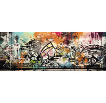 Abstraktes Wandbild mit verschiedenen Formen und Mustern