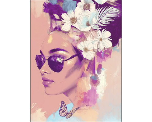 Abbildung einer Frau mit Sonnenbrille und Blumen im Haar