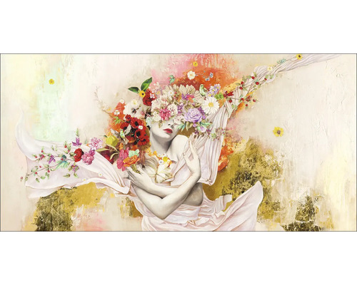 Gemälde einer Frau mit Blumen im Gesicht