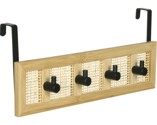 Türgarderobe mit vier Haken aus Holz und Rattan