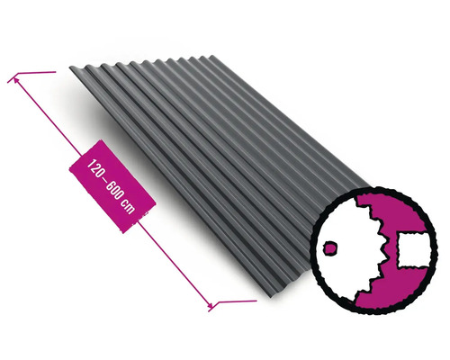 Graues Profilblech mit einer Länge von 120 bis 600 Zentimetern