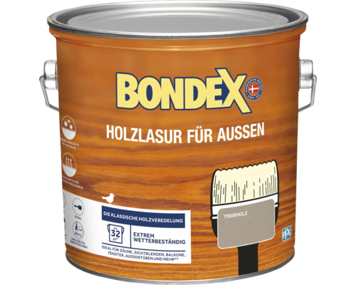 BONDEX Holzlasur treibholz 2,5 l Holzlasur für Außenanwendungen im Farbeimer