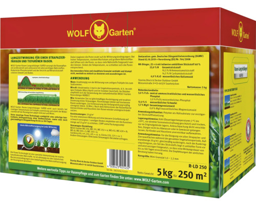 Wolf Garten Rasen-Langzeitdünger Super, 5 Kilogramm Packung für 250 Quadratmeter