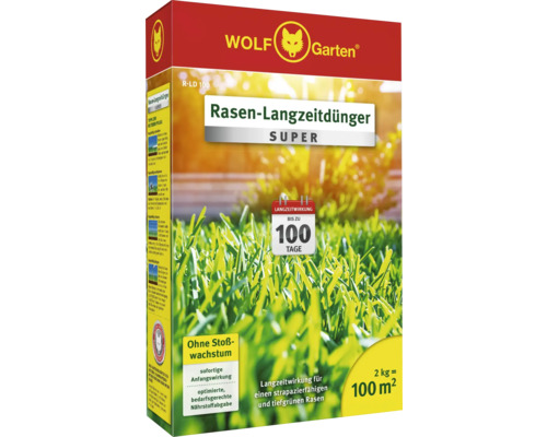 Rasen-Langzeitdünger WOLF Garten 'Super' 2 kg für 100 m² Wolf Garten Rasen-Langzeitdünger für 100 Quadratmeter