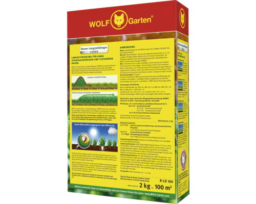 Wolf Garten Rasen-Langzeitdünger Super für strapazierfähigen und tiefgrünen Rasen, 2 Kilogramm für 100 Quadratmeter