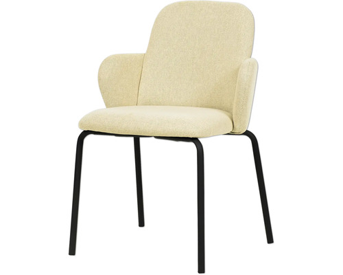 Stapelstuhl Paddy mit Bezug 55 x 58 x 81 cm Aluminium beige Polsterstuhl mit Armlehnen und schwarzem Metallgestell
