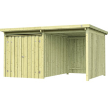 Holzschuppen mit Tür und offenem Bereich