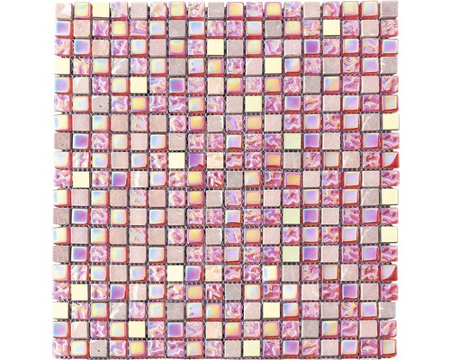 Glasmosaik Quadrat mix rot/rosa/gold 30,5 x 32,2 cm Mosaikfliese mit quadratischen, schimmernden Steinen
