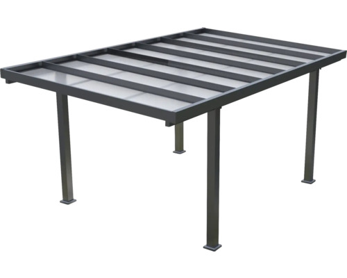 Terrassenüberdachung aus Metall und transparenten Paneelen