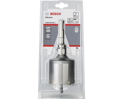 Bosch SDS-plus Bohrkrone mit einem Durchmesser von 68 Millimetern in Verpackung.