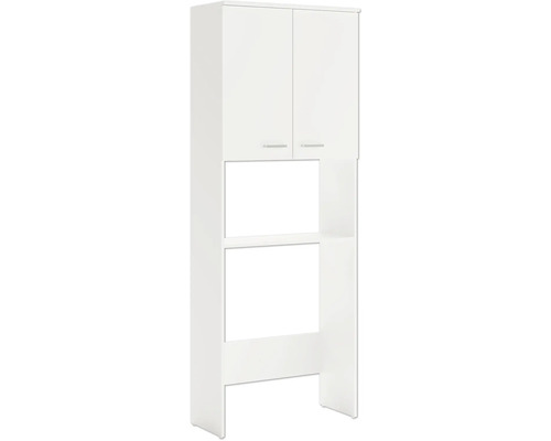Waschmaschinenumbauschrank Möbelpartner Mobes BxHxT 70.3x188.6x32.6 cm weiß Weißer Waschmaschinen-Hochschrank mit zwei Türen und offenen Regalen.