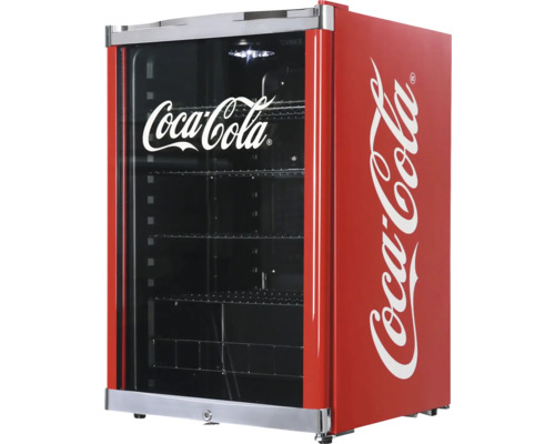 Coca-Cola Kühlschrank mit Glasfront und Regalen