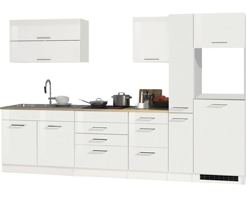 Held Möbel Küchenzeile Mailand 320 cm Frontfarbe weiß hochglanz Korpusfarbe weiß zerlegt