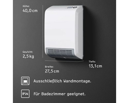 Abmessungen des Heizlüfters für die Wandmontage