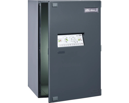 Burg Wächter eBoxx Paketkasten mit geöffneter Tür und numerischem Tastenfeld