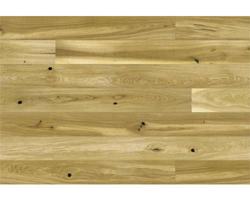 Handmuster zu Parkett Eiche 1-Stab Various Landhausdiele gebürstet naturgeölt 1092 x 180 x 14 mm Verlegung von hellem Holzboden mit Astlöchern