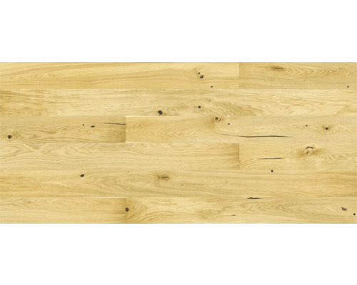 Handmuster zu Parkett Eiche Rohholzoptik Country Landhausdiele gebürstet naturgeölt 2200 x 180 x 14 mm Bodenbelag aus hellem Eichenparkett