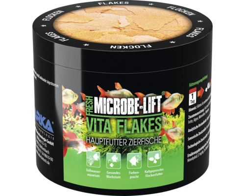 Flockenfutter MICROBE-LIFT Vita Flakes 500 ml, Hauptfutter für Süßwasserfische, fördert die Farbenpracht, kaltgepresst