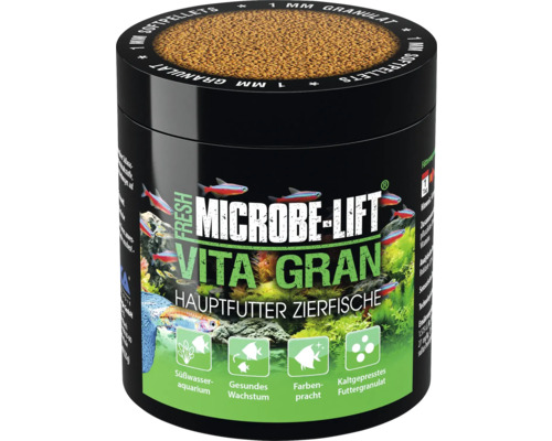 Microbe Lift Vita Gran Hauptfutter für Zierfische in einer schwarzen Dose