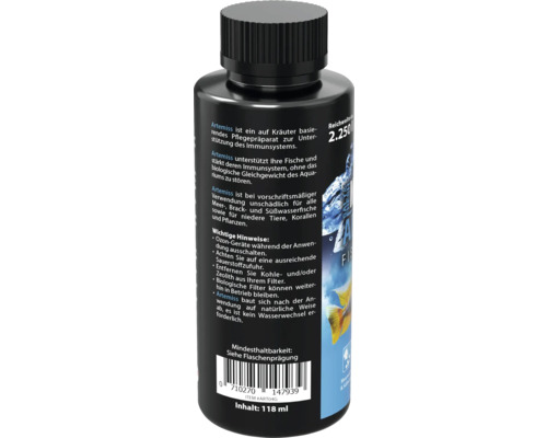 Pflegeprodukt für Aquarienfische in einer schwarzen Flasche