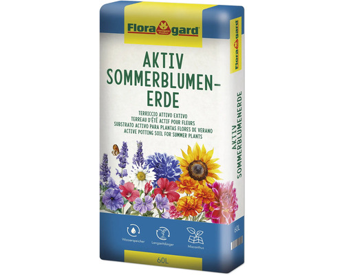 Aktiv Sommerblumenerde Floragard 60L für Balkonpflanzen und Kübelpflanzen, torfreduziert