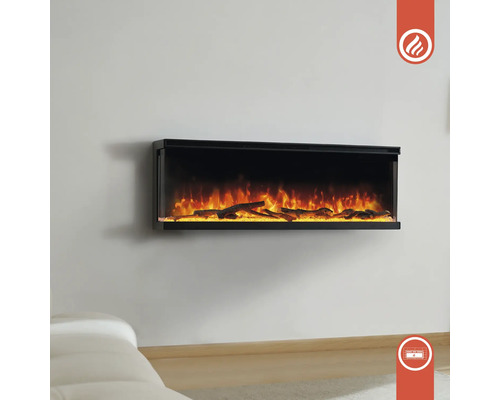 Elektrischer Wandkamin mit Flammeneffekt und Holzscheit-Dekoration