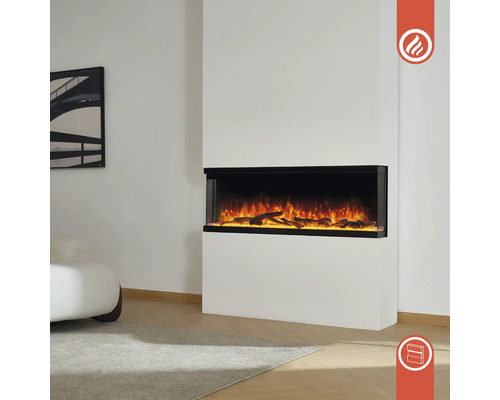 Elektrischer Kamin mit simuliertem Feuer in einem modernen Wohnzimmer