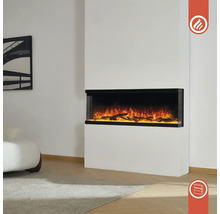 Elektrischer Kamin mit Holzeffekt in einem modern eingerichteten Wohnzimmer.