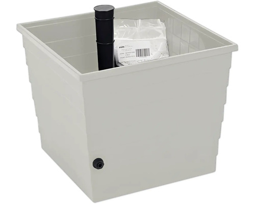 WaterUps Pflanzkübel BERA mit Wassertank, Wassersparsystem 20 l 48 x 48 x 43 cm grau Viereckiger Teichbehälter aus Kunststoff mit Zubehör