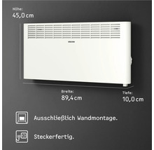 Wandkonvektor mit den Maßen 45,0 cm Höhe, 89,4 cm Breite und 10,0 cm Tiefe zur Wandmontage.