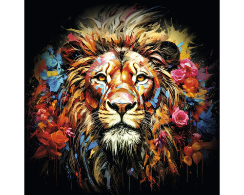 Glasbild Colorful Lion Head I 50x50 cm