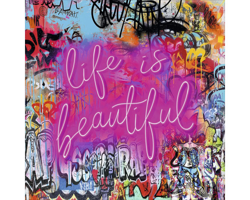 Glasbild Graffiti Beautiful Life 20x20 cm