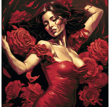 Gemälde einer Frau in einem Kleid mit Rosen