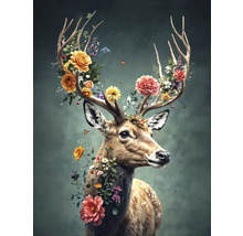 Hirsch mit Geweih und Blumen geschmückt
