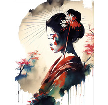 Aquarellkunstwerk einer japanischen Frau mit einem Regenschirm