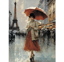 Illustration einer Frau mit Regenschirm vor dem Eiffelturm in Paris