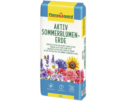 Aktiv Sommerblumenerde Floragard 20L für Balkonpflanzen und Kübelpflanzen, torfreduziert