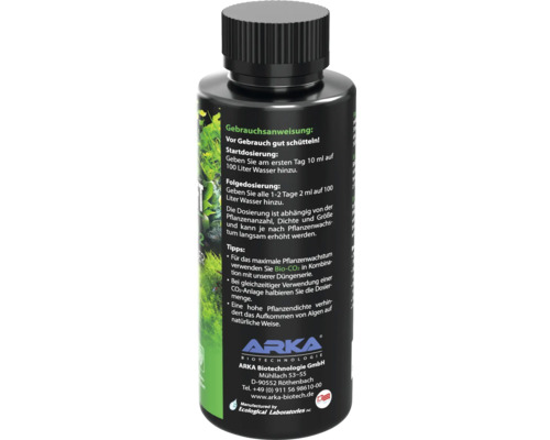 Flasche mit Gebrauchsanweisung für Wasseraufbereitungsprodukt