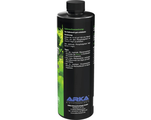 ARKA Biotechnologie Phosphatdünger für Aquarienpflanzen in einer schwarzen Flasche