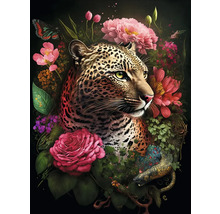 Porträt eines Leoparden mit Blumen