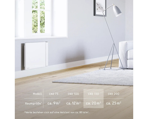 Modernes Wohnzimmer mit Heizkörper an der Wand, Stehlampe und Teppich