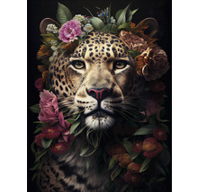 Leopardenporträt mit Blumenschmuck